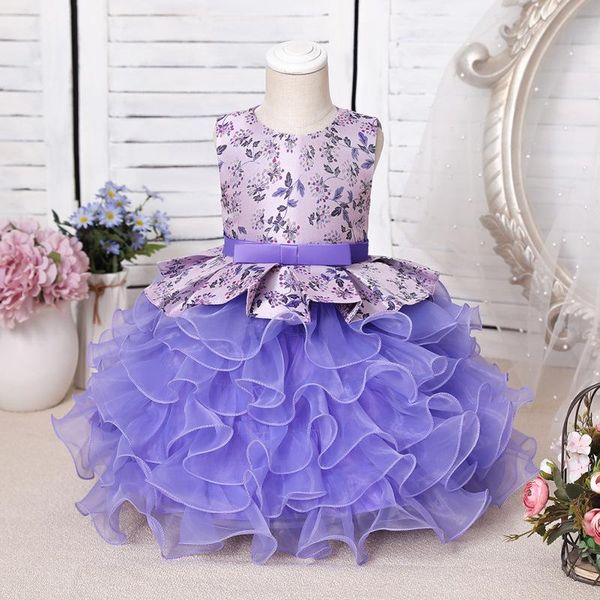 

girl's dresses flower girls illusion sleeveless embroidery lace tulle o-neck knee-length luxury purple kids party princess gown f122, Red;yellow