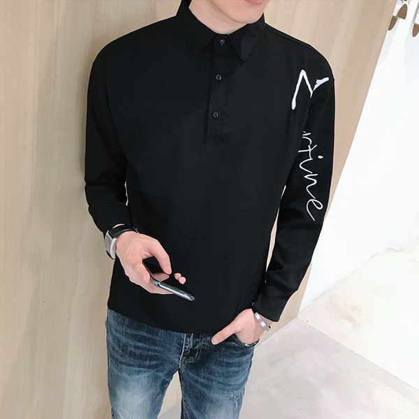 

primavera new preto/branco novo solto pullovers camisas para roupas masculinas simples bordado streetwear blusa manga e931, Black;brown
