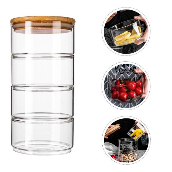 

bowls 4pcs stackable glass jars with lid storage bowl fruit salad for family