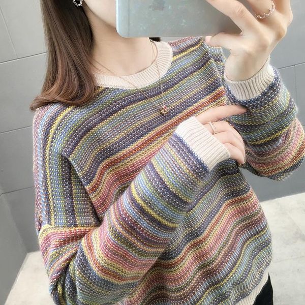 

women's sweaters 4054 - film sets stripe color matching knitting 40, White;black