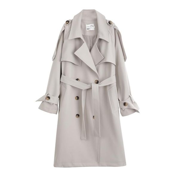 

trench coat women overcoat 2021 new autumn korean long sleeve double breasted windbreaker cardigan female long coat outerwear, Tan;black