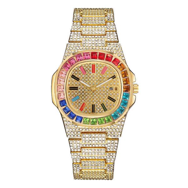

iced out luxury brand full diamond s es quartz 's watch waterproof male clock gift for men, Slivery;brown