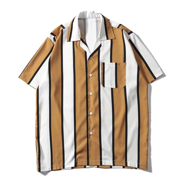 

striped turn-down collar front pocket street men summer hawaii style men's hip hop plus size kg-360, White;black