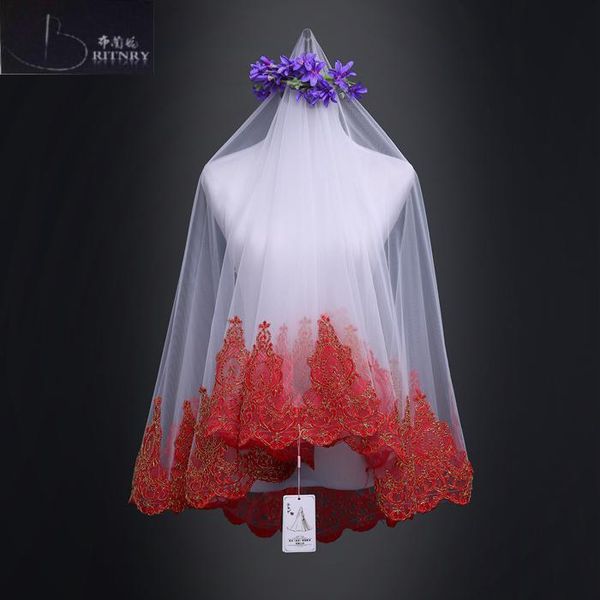 

bridal veils wedding accessories short red lace edge blusher veil for, Black