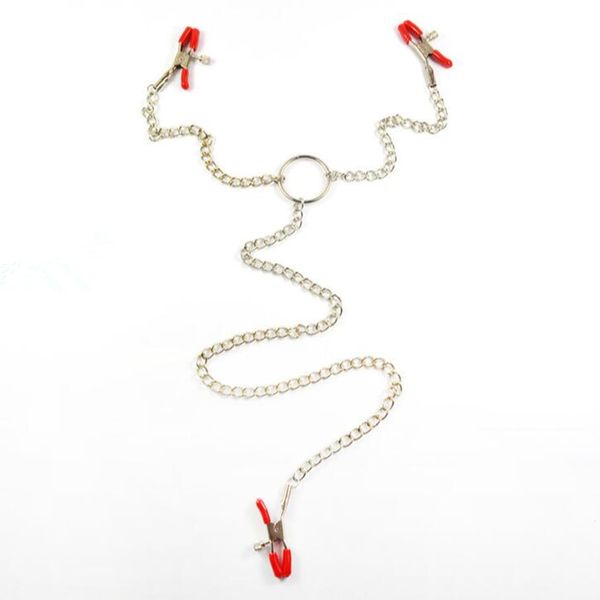 

products nipple clamps with metal chain adjustable breast labia clips clit clamp toys erotic accessories for adults, Red;black