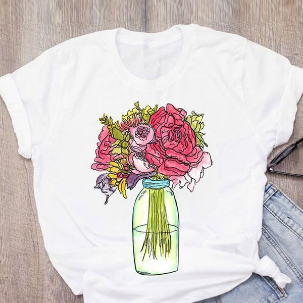 

women graphic flower clothing short sleeve fashion printed summer lady t-shirt shirt womens clothing tee female t shirt, White