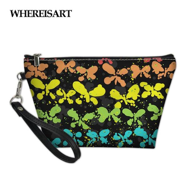 

whereisart color 3d butterflies pattern girls pu leather travel storager case women's cosmetic pouch clutch ladies toiletry bag