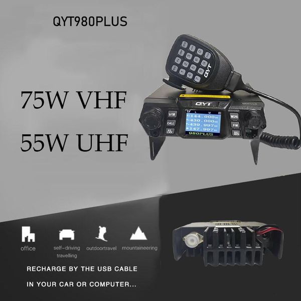 

walkie talkie qyt 980plus 980 plus qyt980 mobile car radio 75w vhf 55w uhf dual band quad standby colorful display ham cb hm fm transceiver