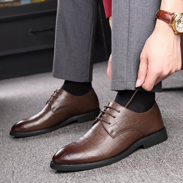 

dress shoes 2021 men's fashion british style pointed toe wedding business leather formal summer flats oxfords men u90, Black