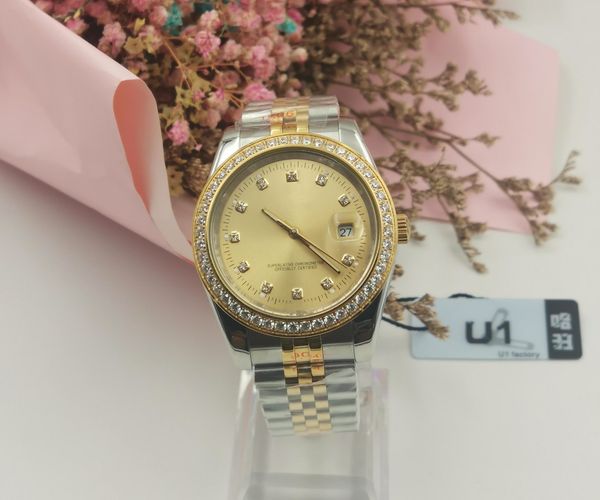 

hight quality 36/41mm automatic mechanical mens watches bezel stainless steel women diamond lady watch waterproof luminous wristwatches mont, Slivery;brown