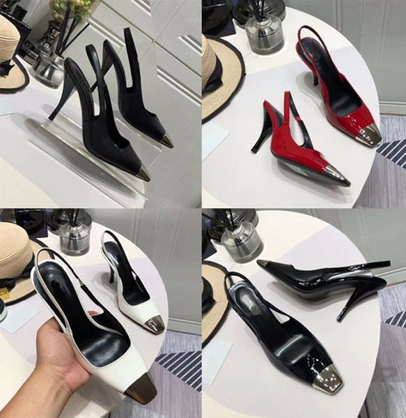 Новая мода свадьба женская обувь черно-белые высокие каблуки 9 см так кейт металлическая стальная головка патентная кожа полная набор 35-41