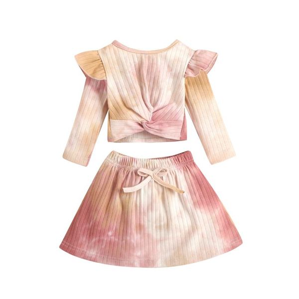 

clothing sets imcute toddler infant baby girls autumn clothes tie-dye printed long sleeve t shirts a-line skirts 0-24m 2pcs, White