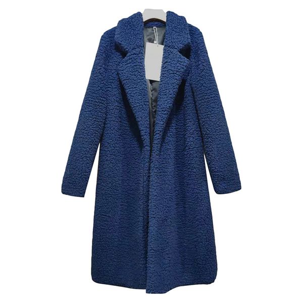 

2021 new women faux teddy coat autumn winter thick warm ffy long fur coats lapel shaggy jacket overcoat plus size 20t6, Black