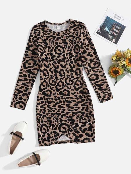 

girls leopard print tulip hem dress she, Red;yellow