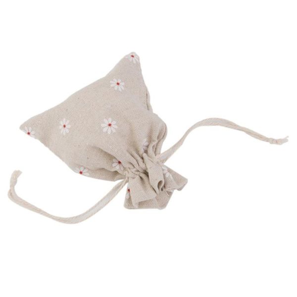 

storage bags 24pcs daisy flower drawstring cotton linen bag gift candy tea jewelry organizer makeup cosmetic coins keys 10x14cm