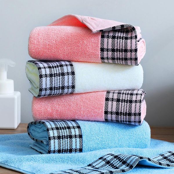 

t160a nice wedding gift 34cm*74cm blue pink ivory plaid cotton face towel