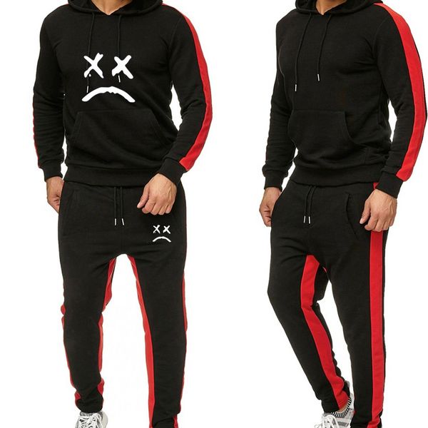 

men sweatsuit 2020 spring autumn male sporting suit jacket sweatshirt+pants sportswear two piece set tracksuit for men clothes, Black