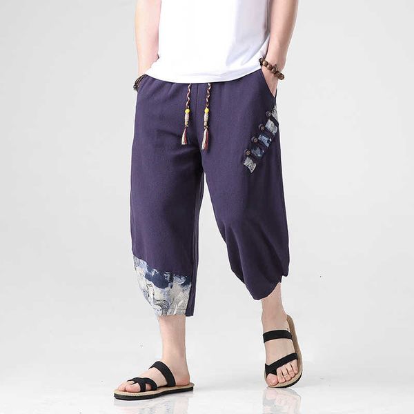 

men's pants cotton linen harem summer harajuku track calf-length loose joggers men korean fashion casual trousers xawa 1pz2, Black