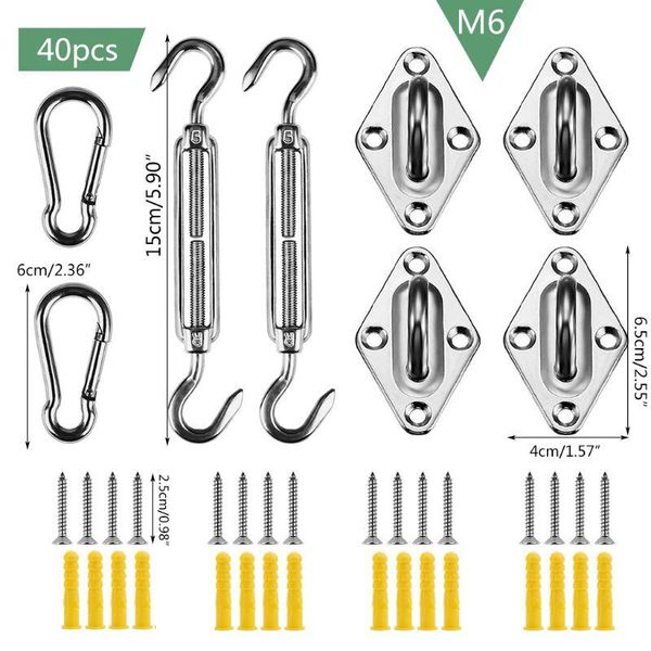 

304 shade sail hardware kit, rectangle and square sun shade sails installation r7rc