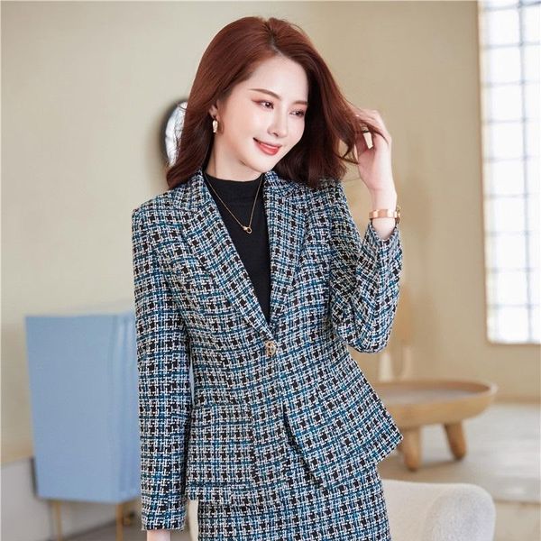 

women's suits & blazers jacket fashion one button plaid coat ol styles autumn winter thicken for women business work blaser outwear, White;black