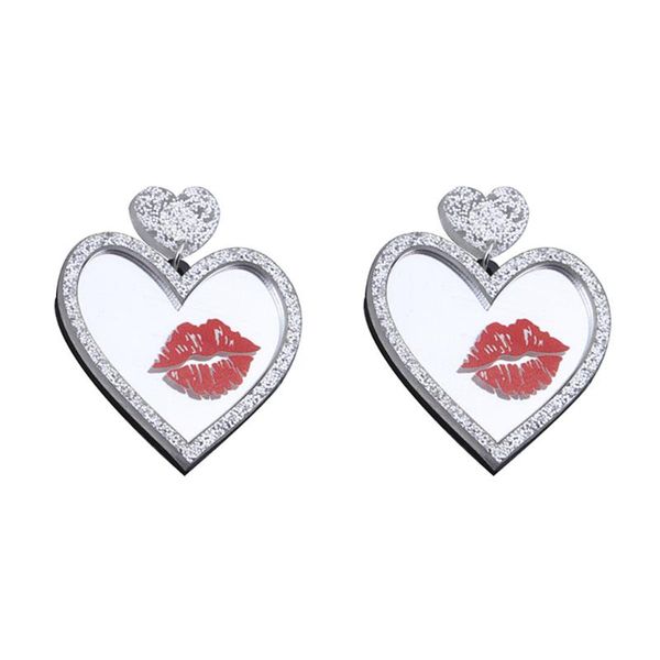 

dangle & chandelier fashion silver color mirror surface acrylic drop earrings red lips for women long nightclub party jewelry