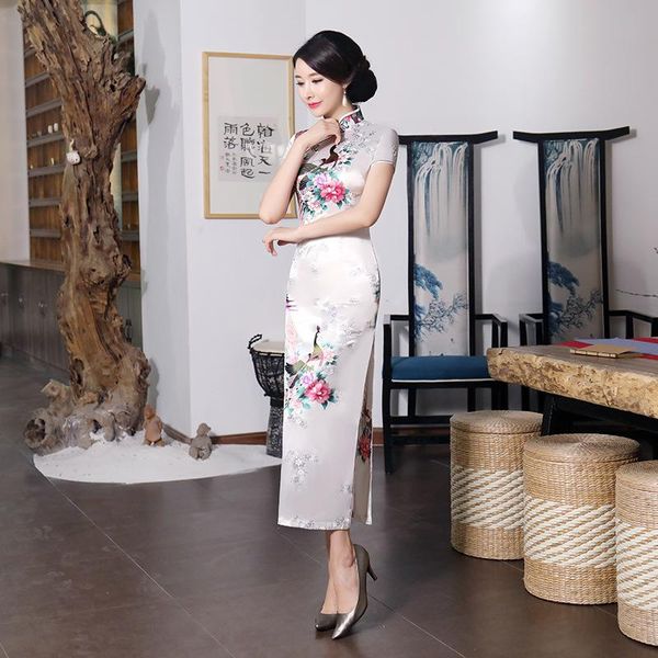

ethnic clothing white bride wedding dress summer women satin long qipao print flower chinese cheongsam plus size 3xl 4xl 5xl 6xl 0182, Red