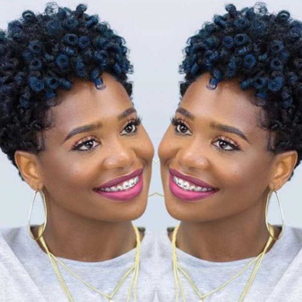 

wig women's black small curl chemical fiber hair wig headcover