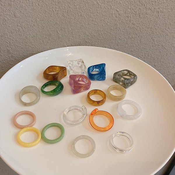 

earrings & necklace aomu 2021 korea chic colorful transparent resin acrylic rings set morandi ring women party jewelry, Silver