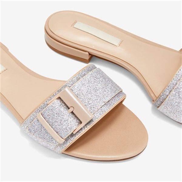 

80% off shoes summer flat-bottom all-match ladies slippers new insert belt comfortable square buckle, Black