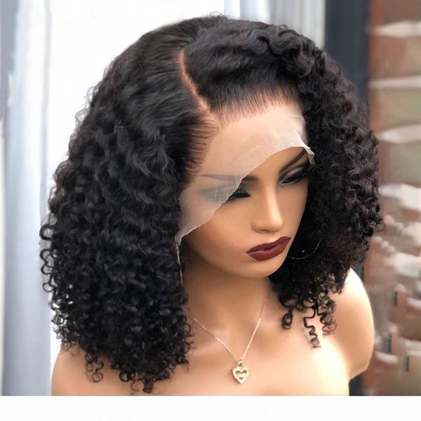 

jerry curly lace front human hair wigs with baby hair brazilian remy hair curly bob wigs for women pre-plucked wig, Black;brown
