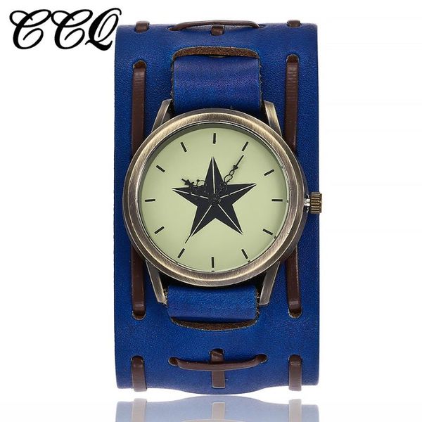 

wristwatches vintage geneva men's wrist watch outdoor blue genuine leather strap pentagram pattern men quartz montre homme drop, Slivery;brown