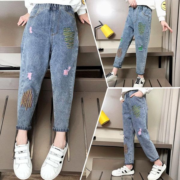 

2021 spring autumn new fashion baby girls denim pants kids high waist jeans trousers children jeans girls casual trousers d579, Blue