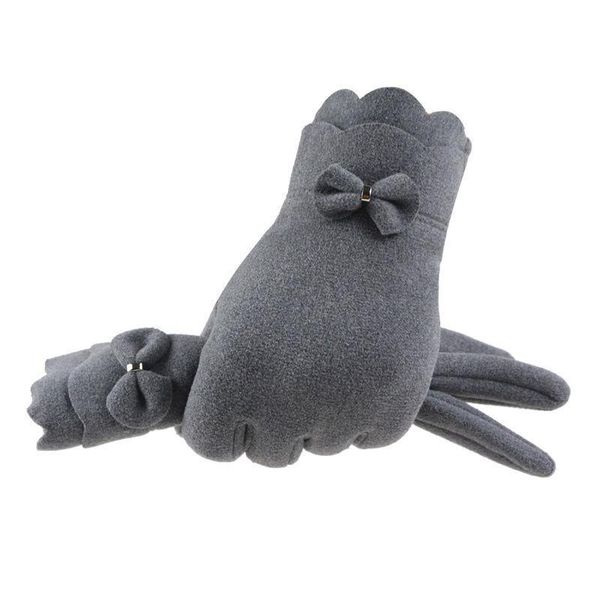

sports gloves women winter elasticity thin lace bow full finger warm glove outdoor cycling coldproof touch screen driving mitten f44, Black