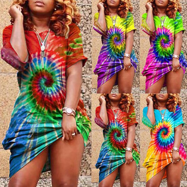 8 styles summer women tie dye black hole print off shoulder maxi dress beach holiday streetwear short sleeve dresses dhl 001