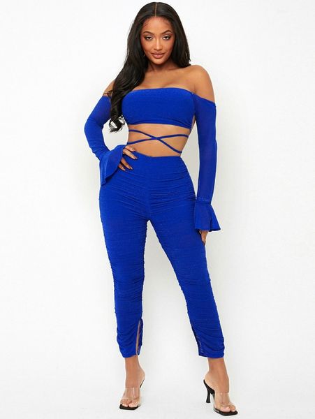 

sxy solid crisscross tie backless & ruched pants o9do#, White