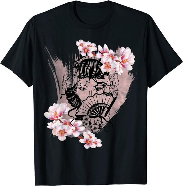 

men's t-shirts summer men t-shirt japanese geisha with cherry blossom japan lovers gift kawaii graphic cotton top, White;black