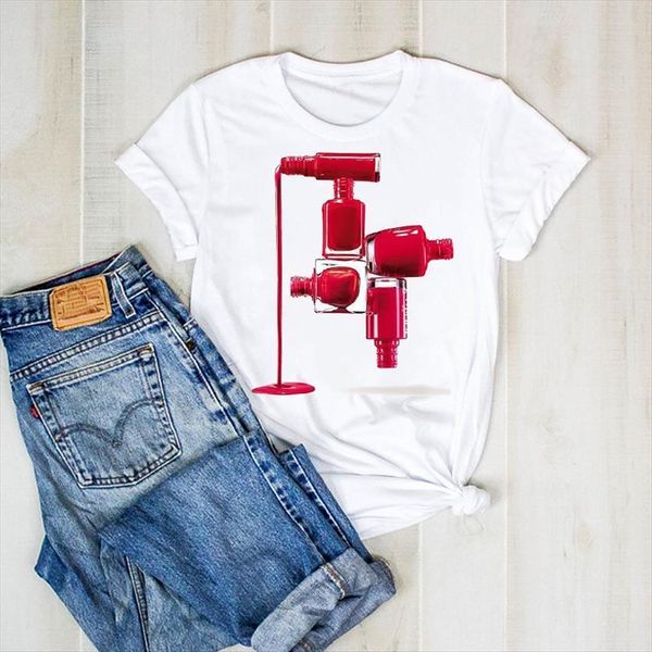 

print make up 90s women casual elegant 3d color graphict clothes tee female womens shirt clothing t, White