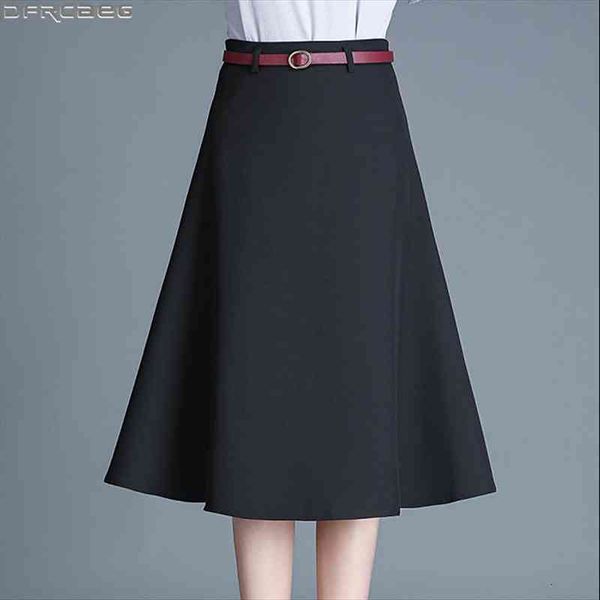 

elegant office skirts womens black pink khaki apricot ladies midi skirt with belt lining jupe high waisted a-line saias