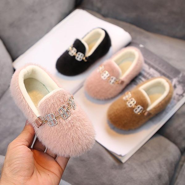 

20 year new autumn children' plush princess shoes drill button girl' cotton shoes fashion baby soft sole light bean, Black;grey