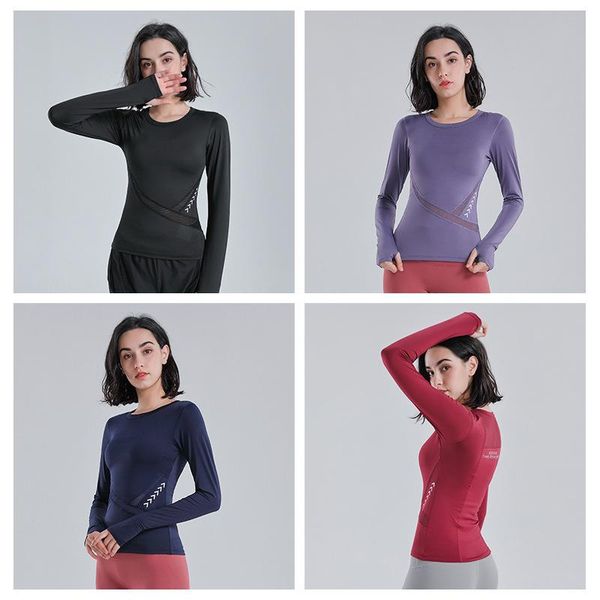 

yoga outfit breathable quick dry women t-shirts long sleeve skinny sport mesh patchwork fitness t-shirt running workout tees