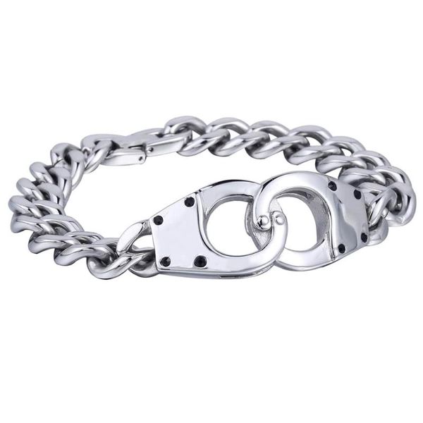 

link chain cuban link bracelet stainless steel silver tone bracelets for men boys fashion jewelry gifts, Black