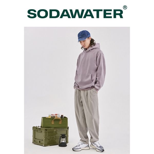 

sodawater harajuku fleece hoodies streetwear fashion blank oversized men solid color pullovers 169w 210813, Black