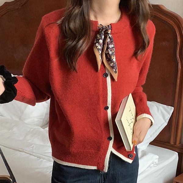 

women's knits & tees [ewq] korean chic bow neckline design loose single breasted long sleeved knitted cardigan sweater black female tid, White