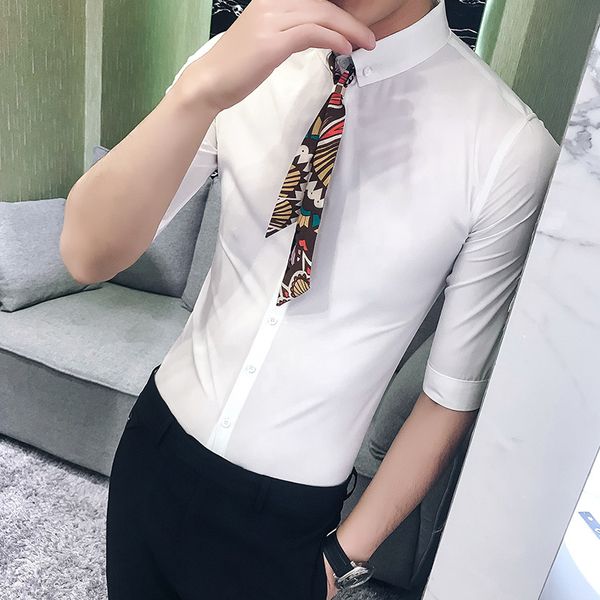 

british 2021 new style half sleeve plus size 5xl prom/prom prom prom/club thin shirt streetwear casual shirts with tie qlnm, Black;brown