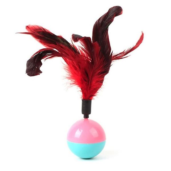 

cat toys legendog 1pc faux feather ball toy interactive tumbler kitten pet supplies accessories random color