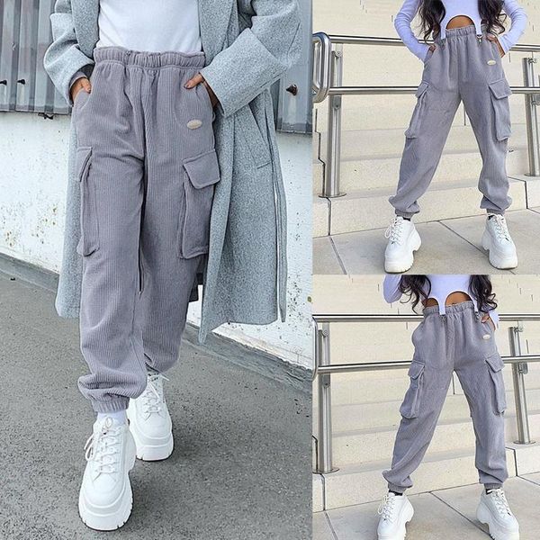 

women's pants & capris fashion casual corduroy pocket gray drawstring, Black;white