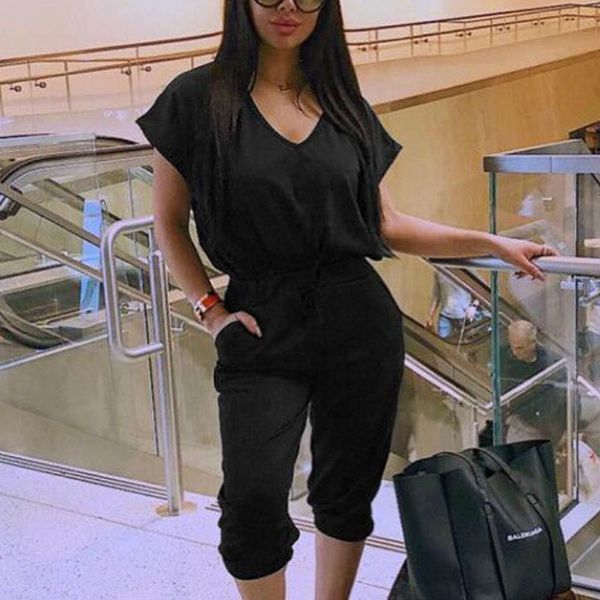 

New 2021 Solid t Shirt and Calf-length Pants Sets Casual Short Sleeve v Neck Tops Loose Blouse Suits Elegant Pockets Outfits HXIN, White
