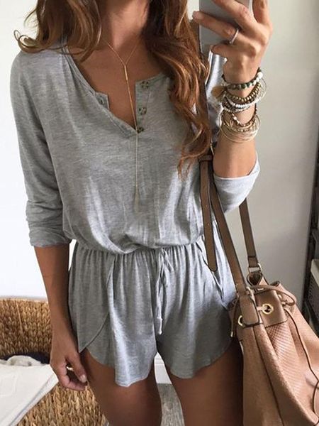 

women's jumpsuits & rompers fashion women v-neck long sleeve buttons playsuit ladies high waist lace-up summer holiday beach sundress j, Black;white