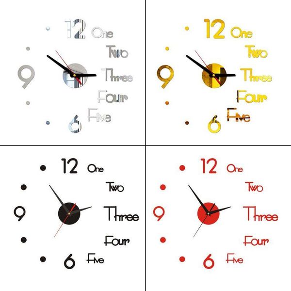 

diy wall clock 3d mirror surface sticker home office decor clock y98e