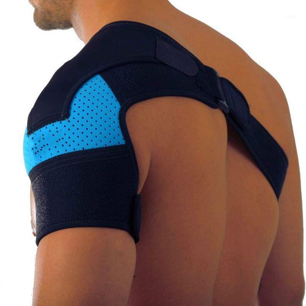 

back support women men shoulder brace with pressure pad neoprene pain ice pack compression sleeve1, Black;blue